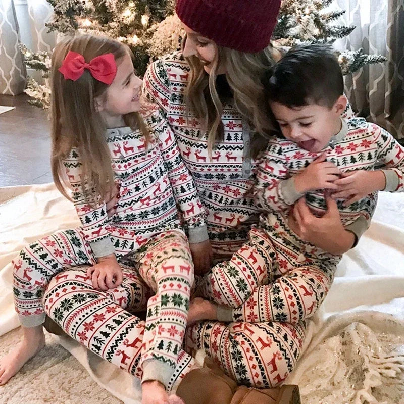 Christmas pyjamas family matching 2 piece set allover festive print Mum Dad kids baby