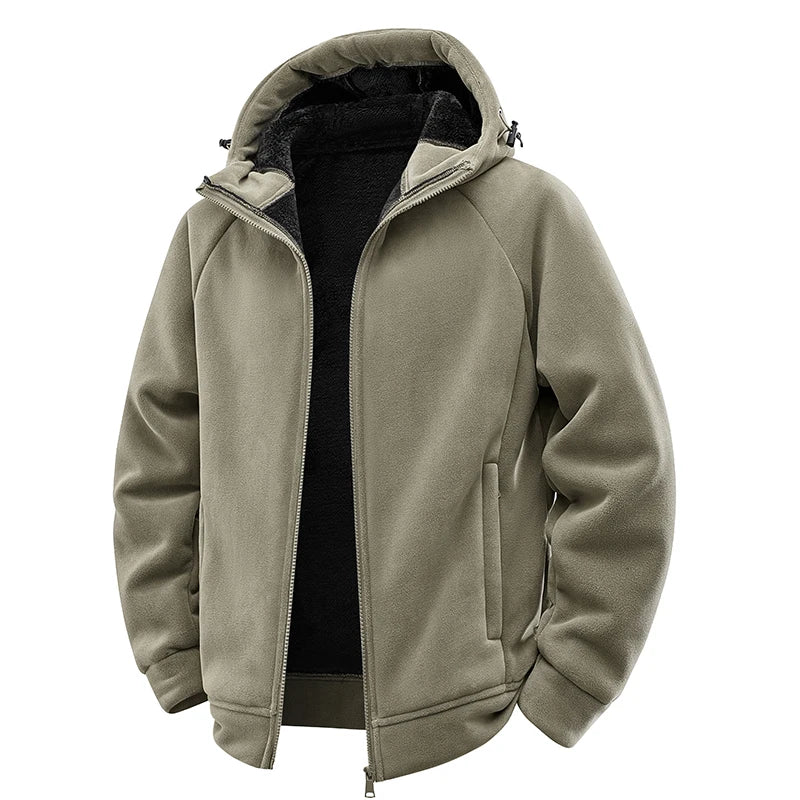 Sherpa lined fleece jacket men hooded zip up with thick warm lining
