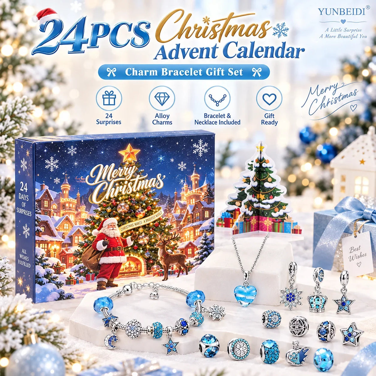 Charm Bracelet Advent Calendar 24 Piece Metal Jewelry Set Blind Box