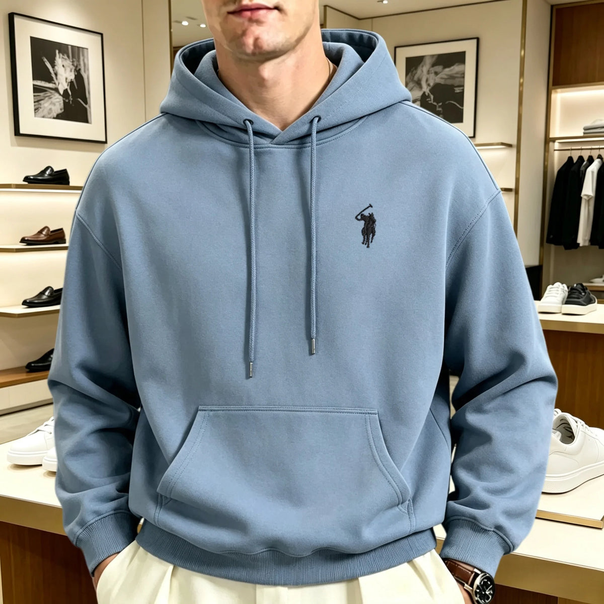 Unisex heavyweight embroidered hoodie loose fit pullover with animal motif