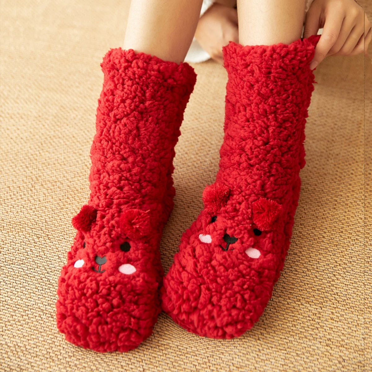 Teddy slipper socks non slip fleece lined with soft plush warmth