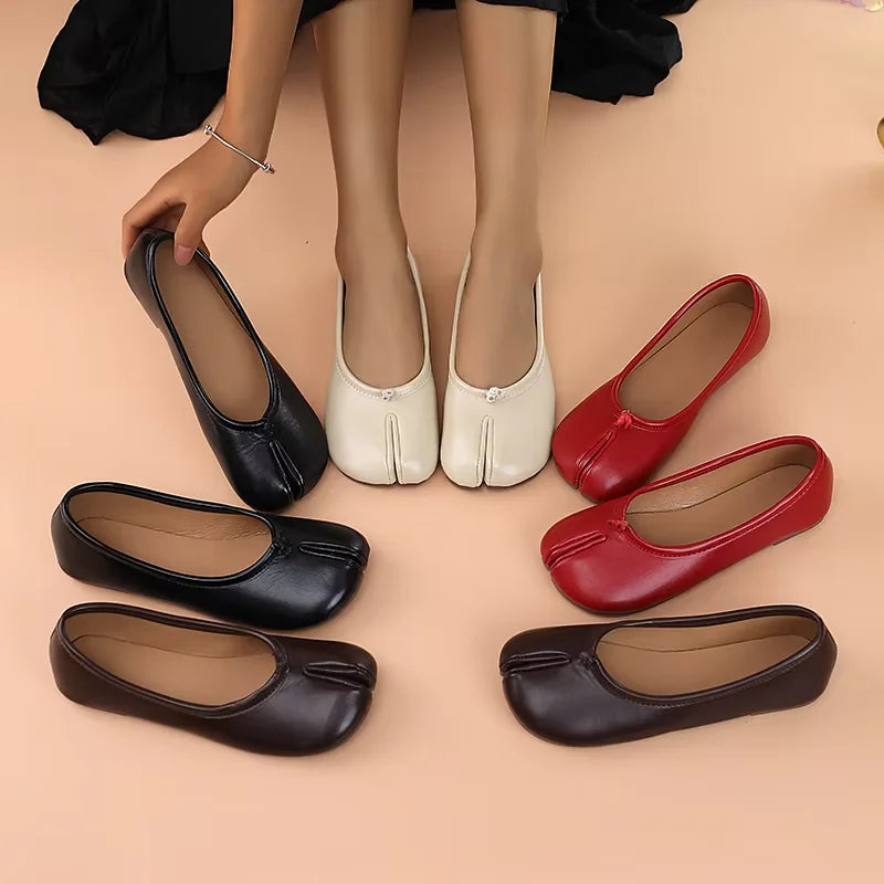 Women's Tabi Ballet Flats | Split Toe, Soft Leather, Slip-On