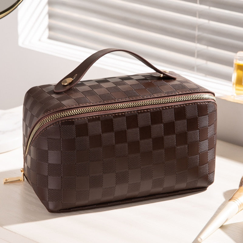 Makeup Bag | Checked Pattern, Cosmetic Storage | Travel Organizer