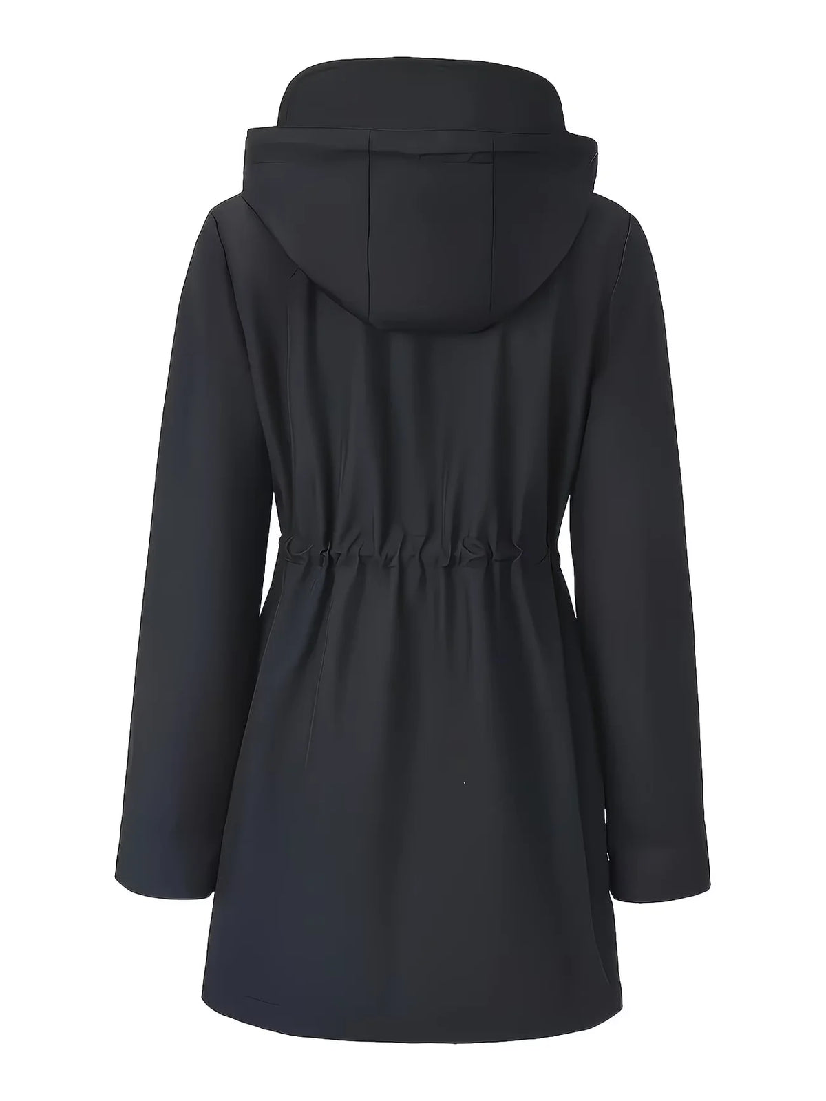 Women waterproof hooded trench jacket mid length zip front with plaid lining