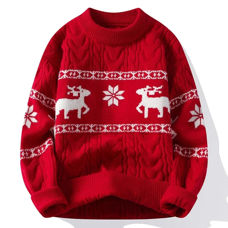 Christmas Jumper | Unisex Reindeer Design, Cable Knit Festive Pullover