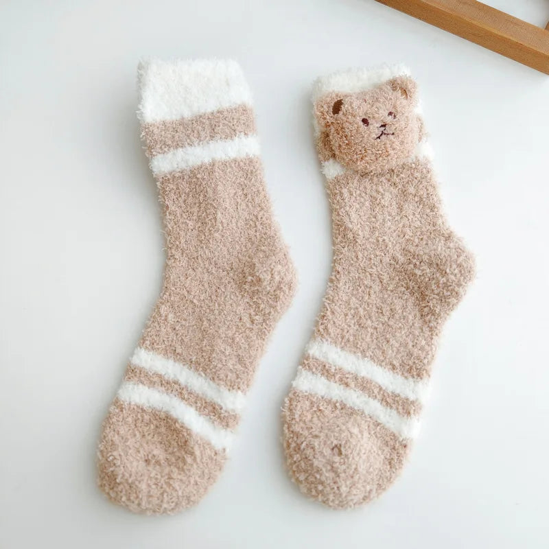 Women's plush slipper socks winter thick warm cartoon knit
