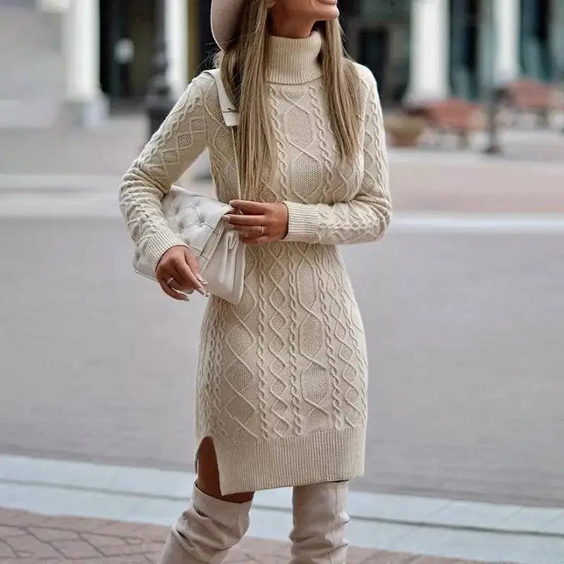 Jumper Dress | Women's Cable Knit, Turtleneck | Fitted, Knee Length