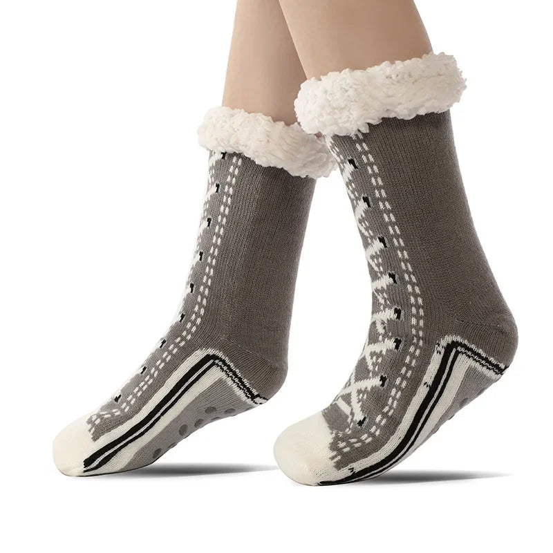 Teddy slipper socks for women with non-slip grips and plush lining