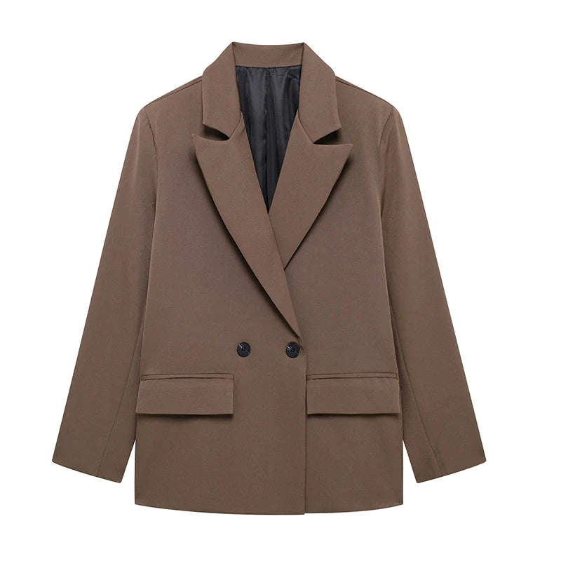 Women double breasted blazer long sleeve notch lapel with pockets