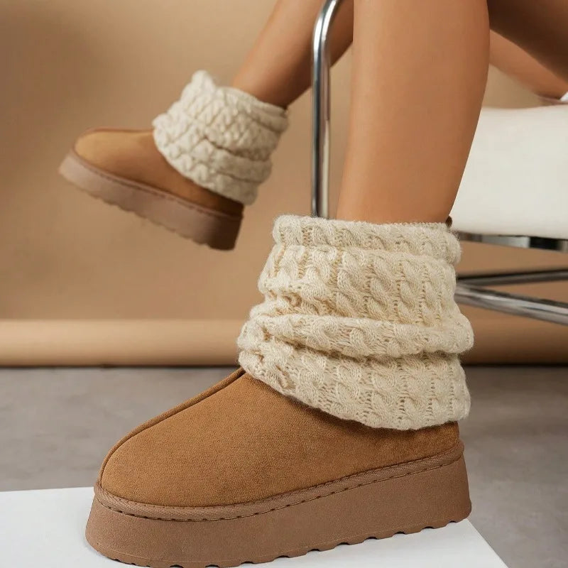 Women slipper boots plush lined knit sock snow boots thick sole