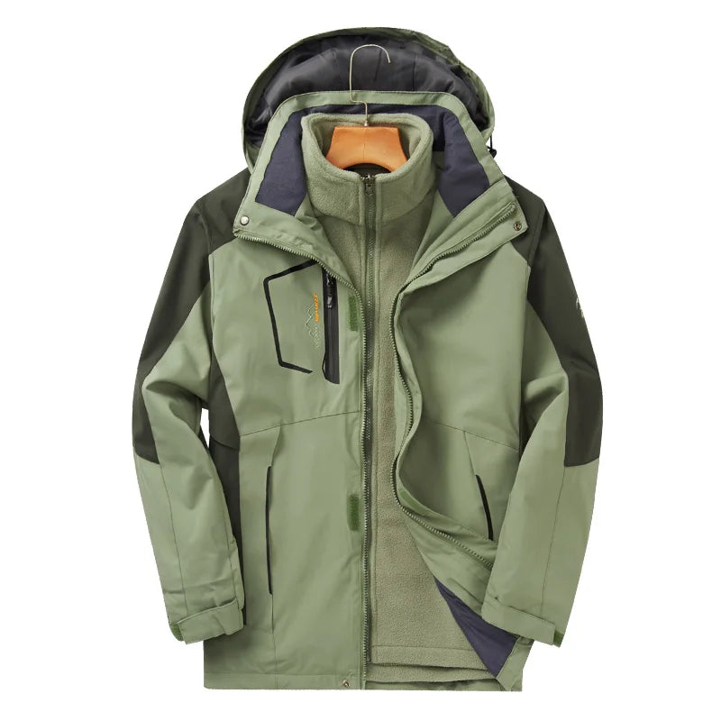 Womens 3 in 1 waterproof jacket fleece lined with hood, plus size windproof