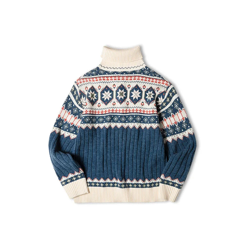Christmas Jumper | Mens Fair Isle Knit Sweater, Turtleneck Pullover