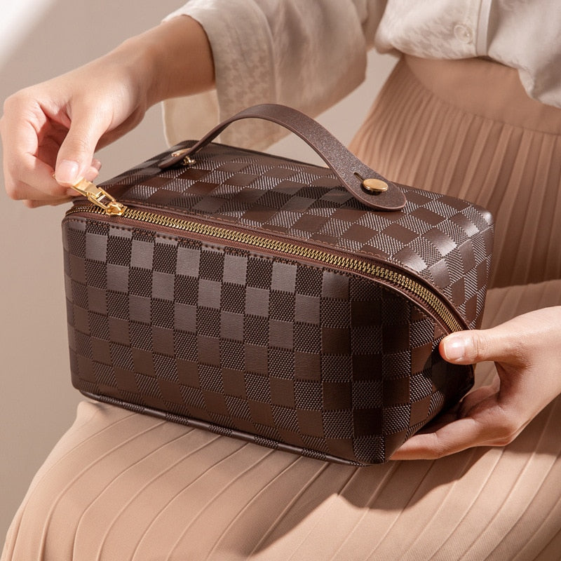 Makeup Bag | Checked Pattern, Cosmetic Storage | Travel Organizer