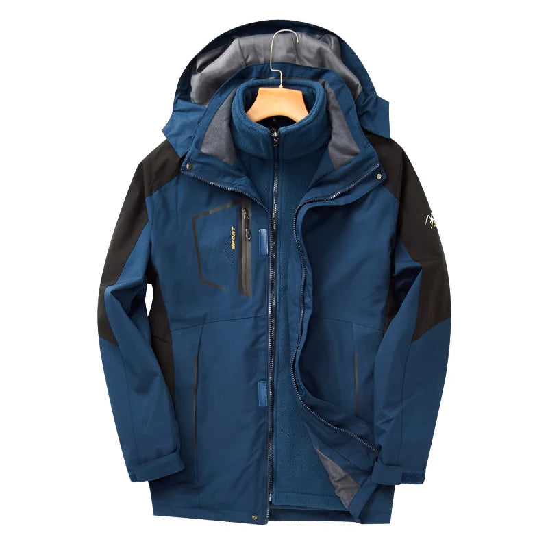 Womens 3 in 1 waterproof jacket fleece lined with hood, plus size windproof