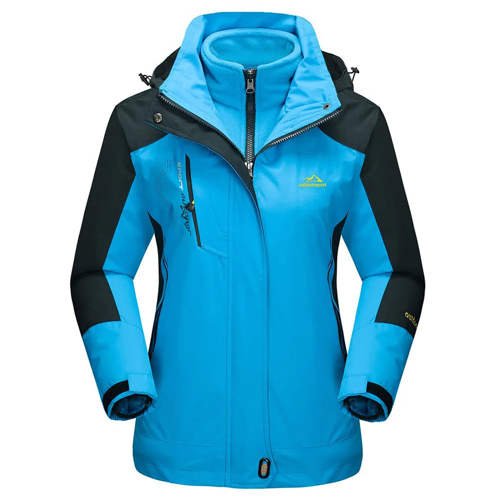 Womens 3 in 1 waterproof jacket fleece lined with removable hood and multiple pockets