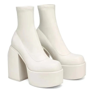 Women's Ankle Boots | Black Leather, Square Toe, High Heel