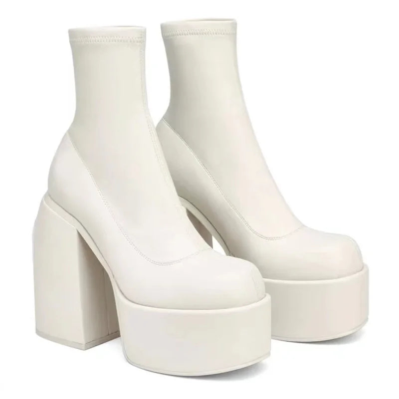 Women's Ankle Boots | Black Leather, Square Toe, High Heel