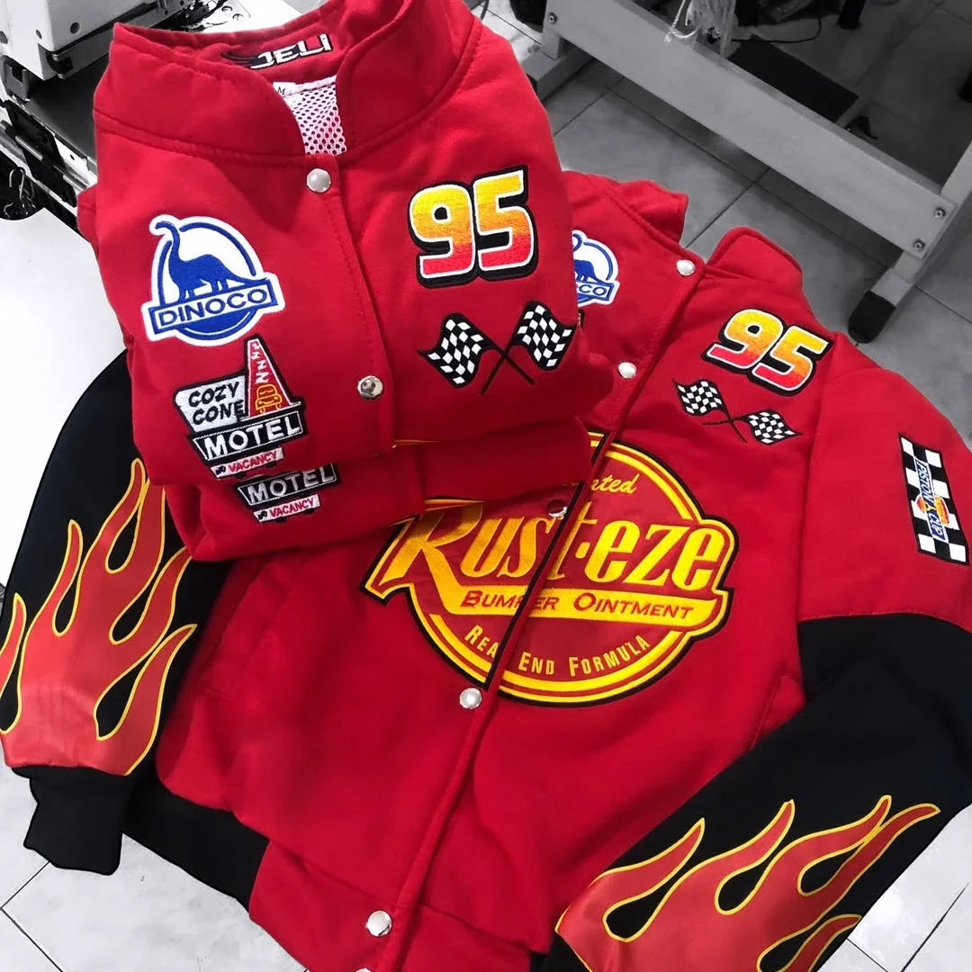 Men's and Women's Racing Jacket | Red Black Flame | American Style