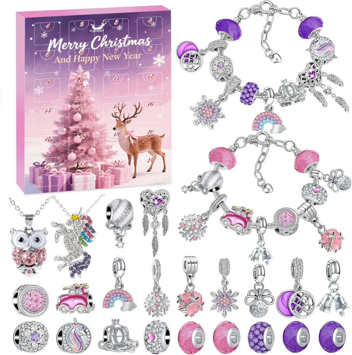 Charm Bracelet Advent Calendar Christmas Jewelry DIY Gift Box 24 Days