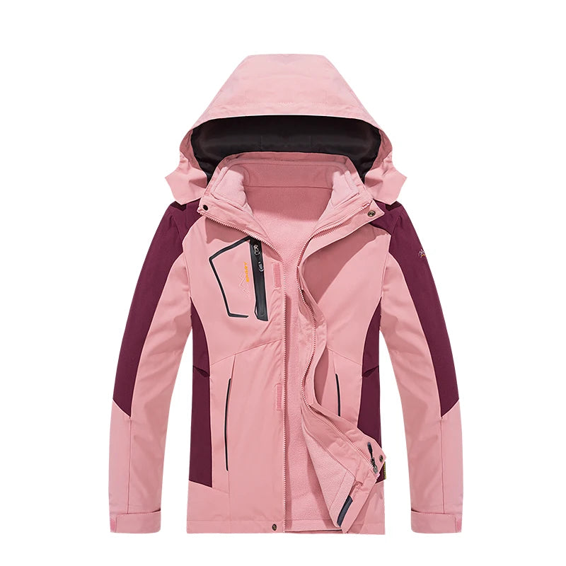 Womens 3 in 1 waterproof jacket fleece lined with hood, plus size windproof
