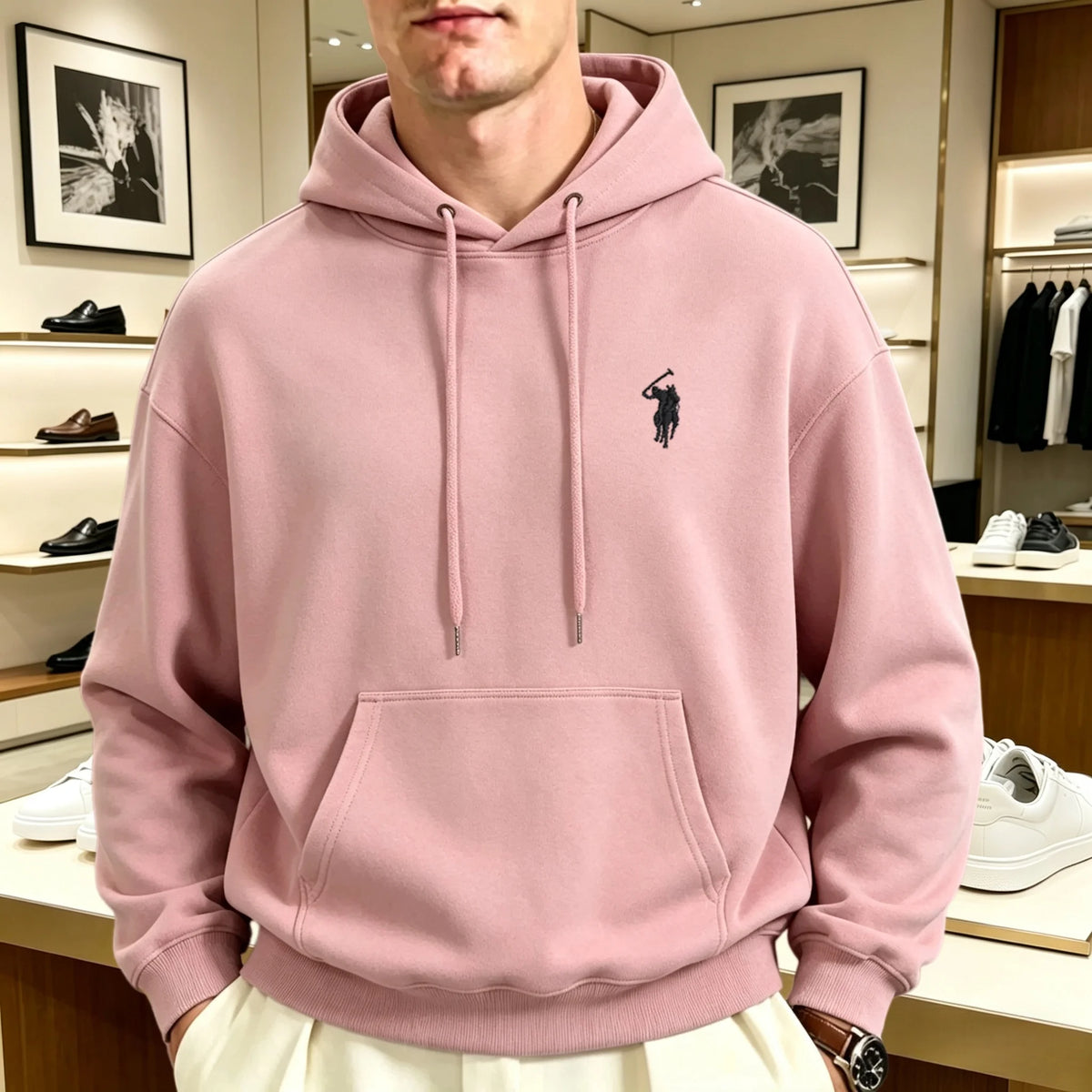 Unisex heavyweight embroidered hoodie loose fit pullover with animal motif