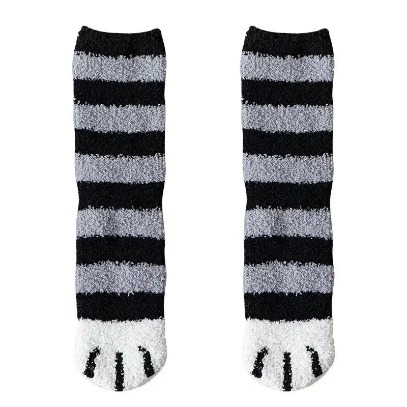 Teddy slipper socks women fuzzy cat paw design thick winter warm