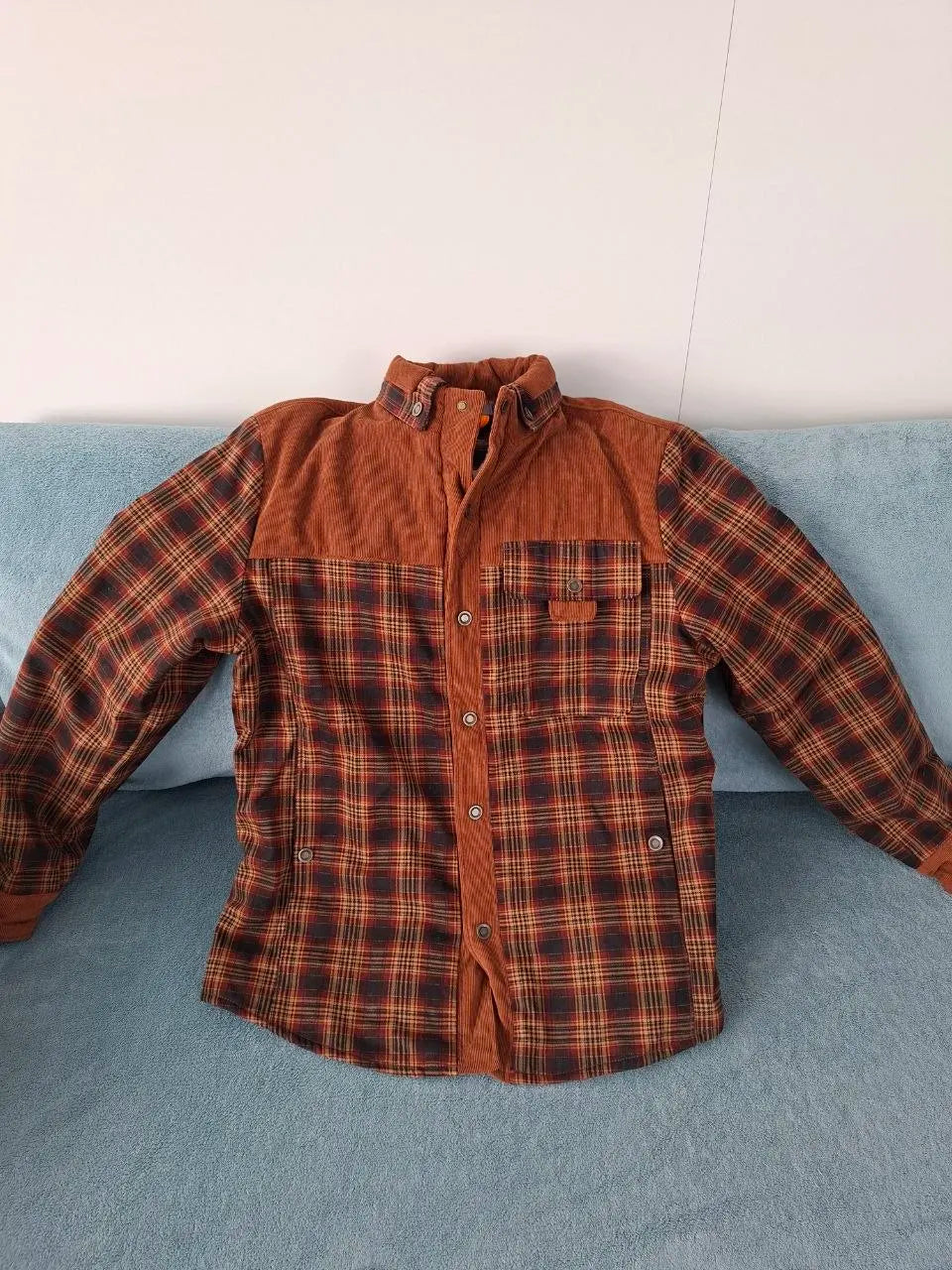 Men plaid casual shirt jacket long sleeve cotton blend, autumn style