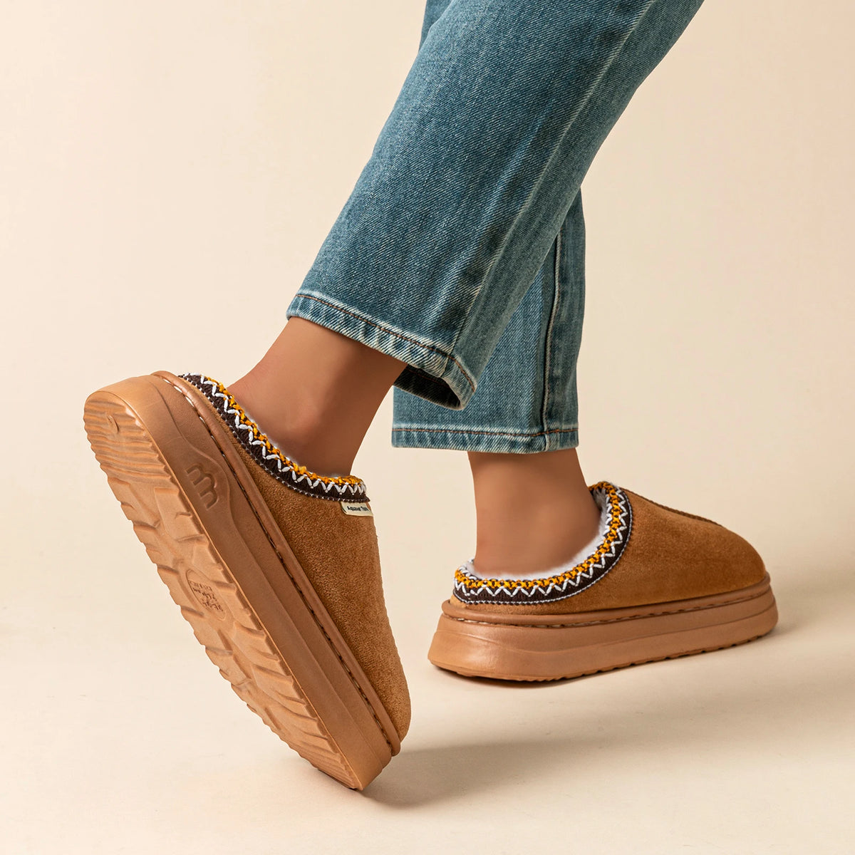 Women plush slipper boots flat anti-slip warm indoor winter