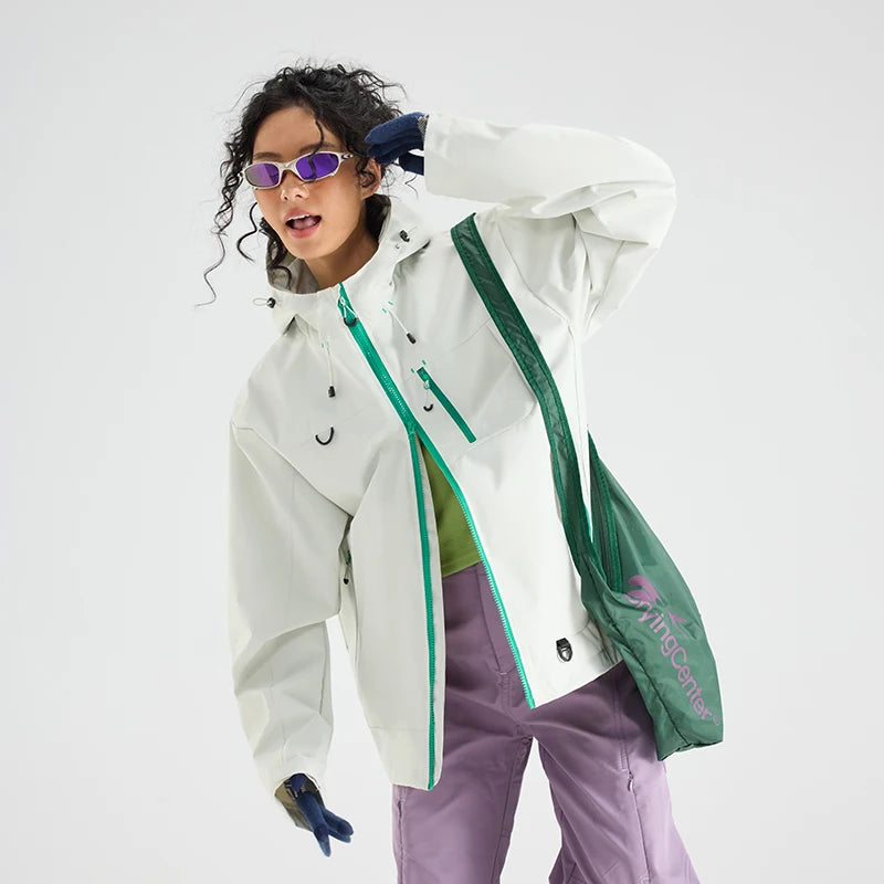 Women waterproof hiking jacket hooded windbreaker for outdoor camping