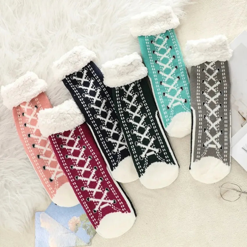 Teddy slipper socks for women with non-slip grips and plush lining