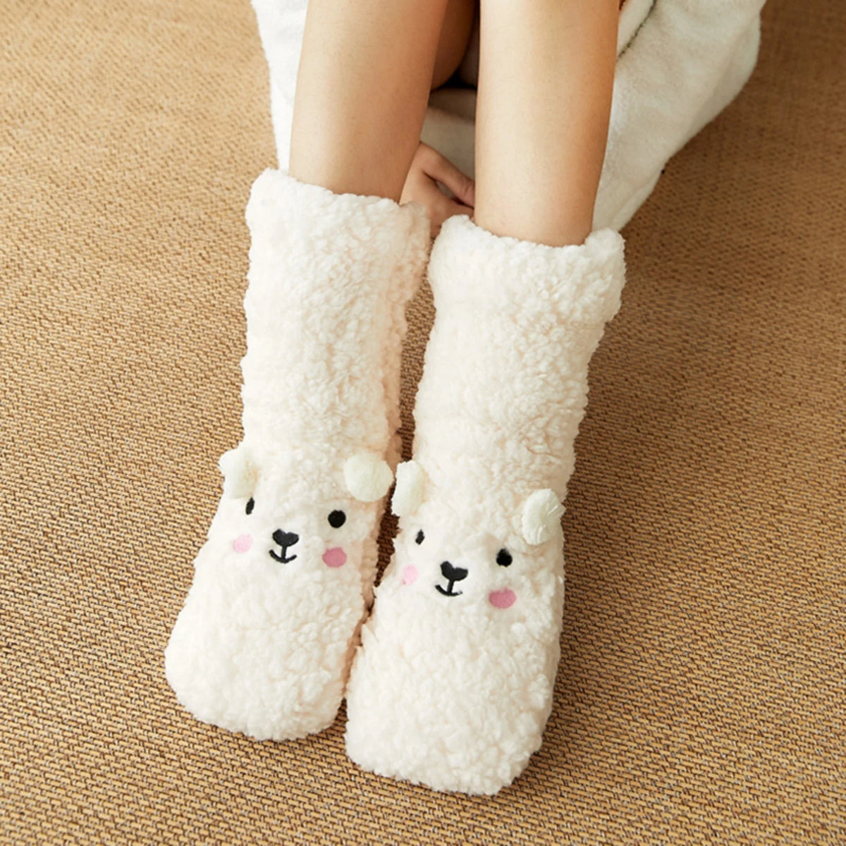 Teddy slipper socks non slip fleece lined with soft plush warmth