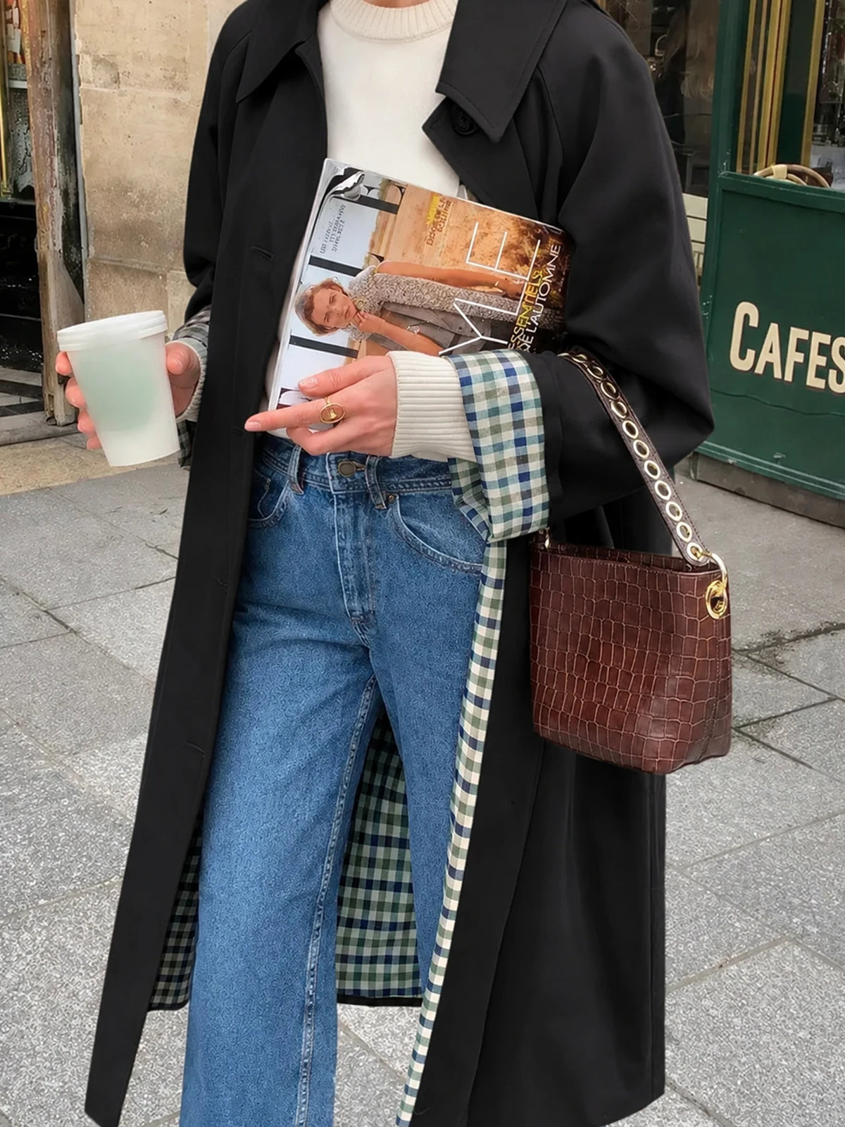 Women waterproof jacket plaid lined long trench coat single breasted