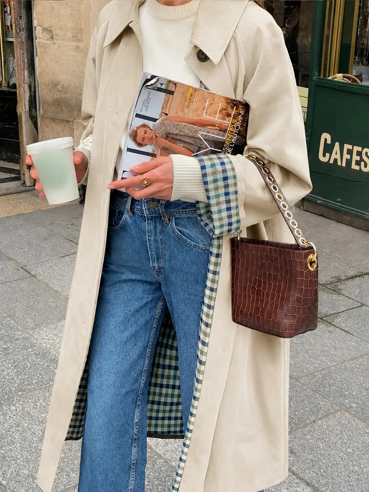 Women waterproof jacket plaid lined long trench coat single breasted