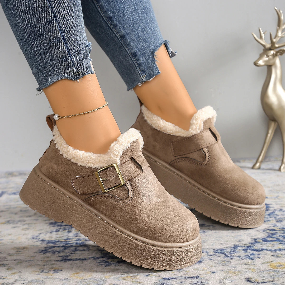 Women's Snow Boots | Suede, Fleece Lined | Winter Ankle Boots, Platform Sole
