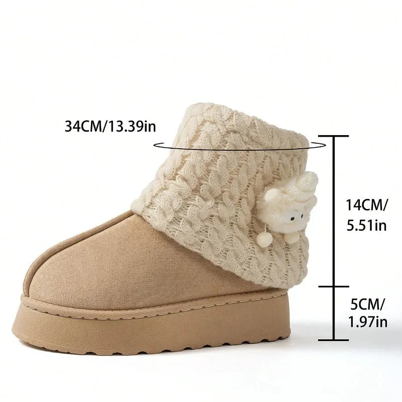 Women slipper boots plush lined knit sock snow boots thick sole