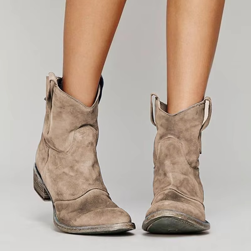 Women's Ankle Boots | Western Pointed, Low Heel | Slip-On