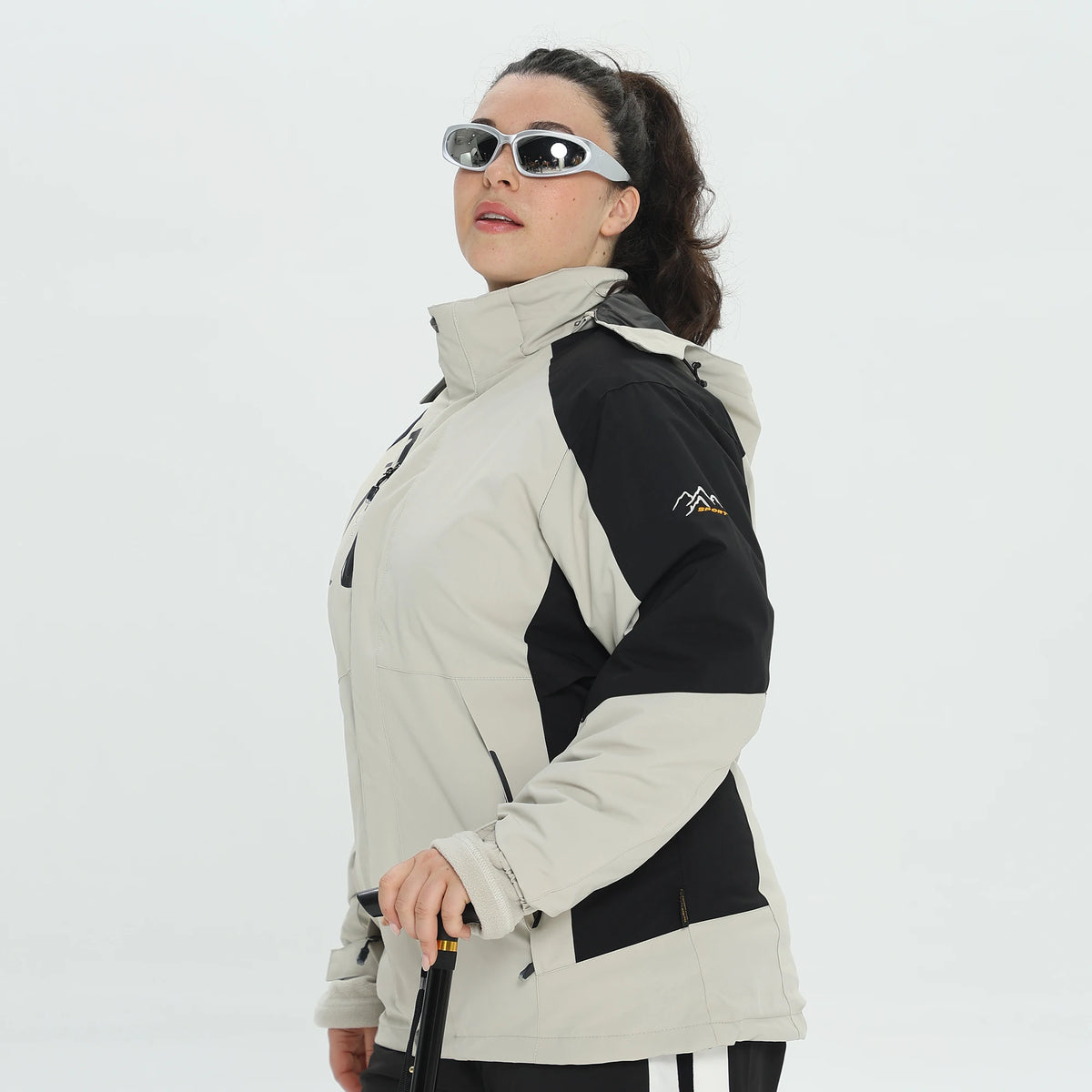 Womens 3 in 1 waterproof jacket fleece lined with hood, plus size windproof