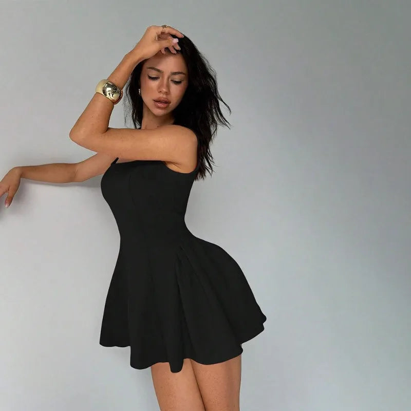 Women's Sleeveless Dress | Black Square Neck Slim Fit Spring Summer