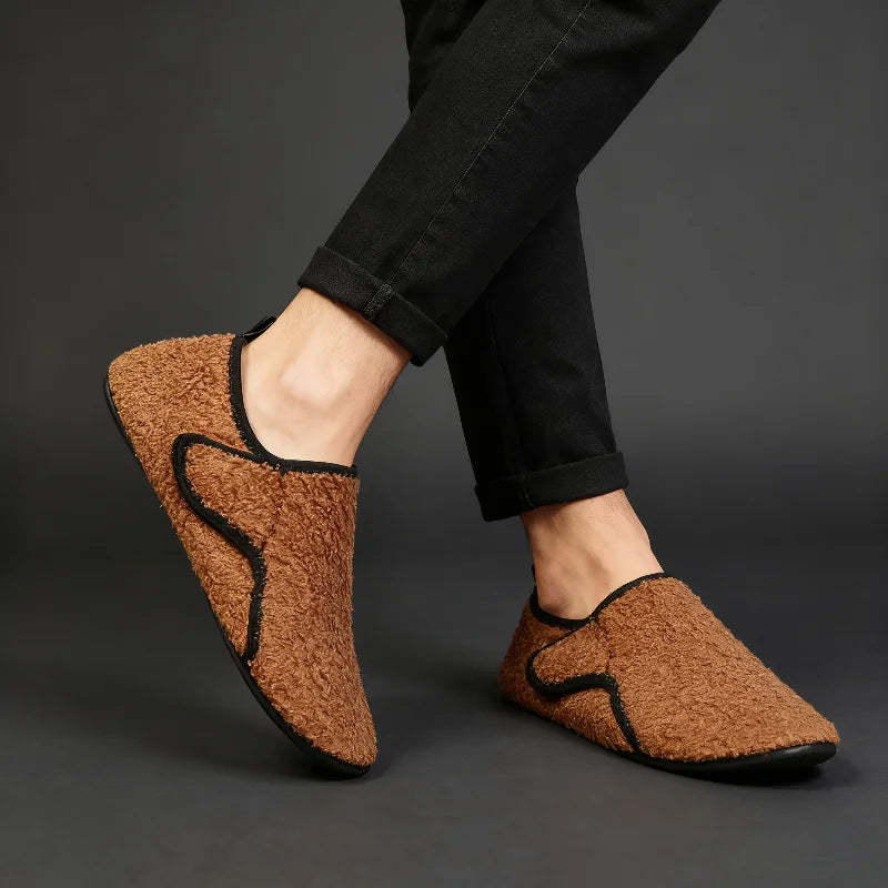 Extra Wide Slippers for Swollen Feet | Men's Warm Indoor Cotton Shoes