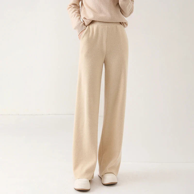 Knit Trousers | Women's High Waist, Wide Leg | Comfortable Fit
