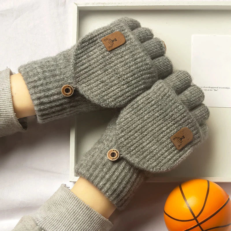 Unisex knit fingerless winter gloves touchscreen half finger warm