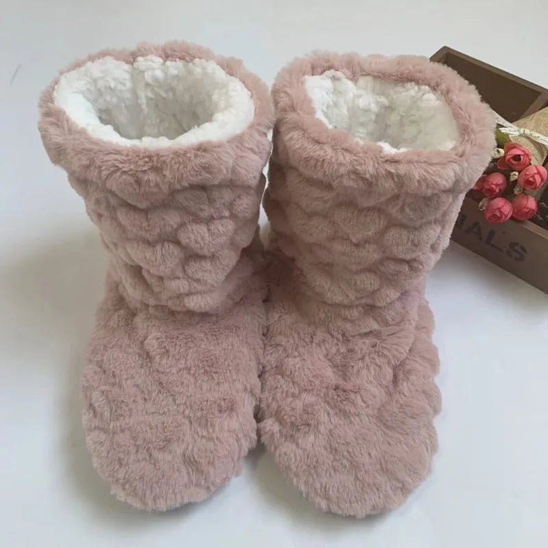 Women men plush slipper boots high tube non-slip indoor winter