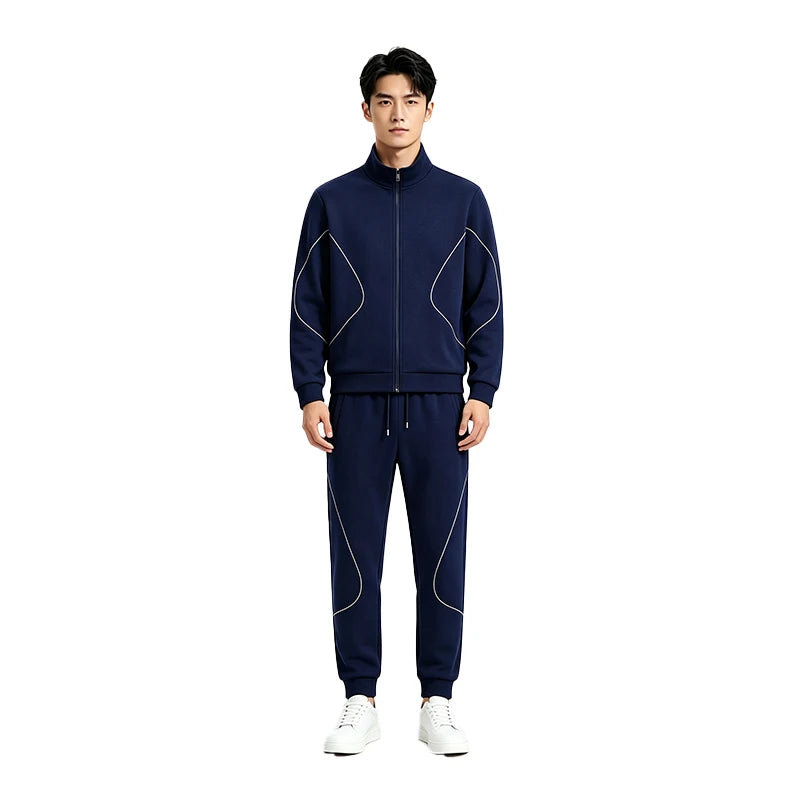 Men Cotton Long Sleeve Mandarin Collar Set casual two piece