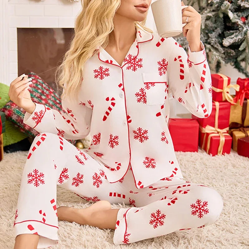 Christmas Pyjamas | Women's Snowflake Print, Long Sleeve Festive Sleepwear