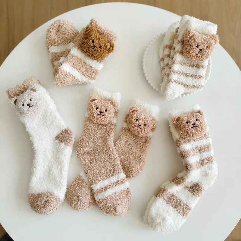 Women's plush slipper socks winter thick warm cartoon knit