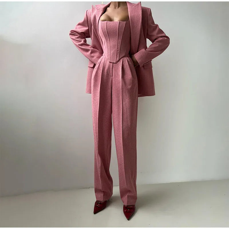 Women's Pants Suit | Corset Top, Blazer and Straight Pants