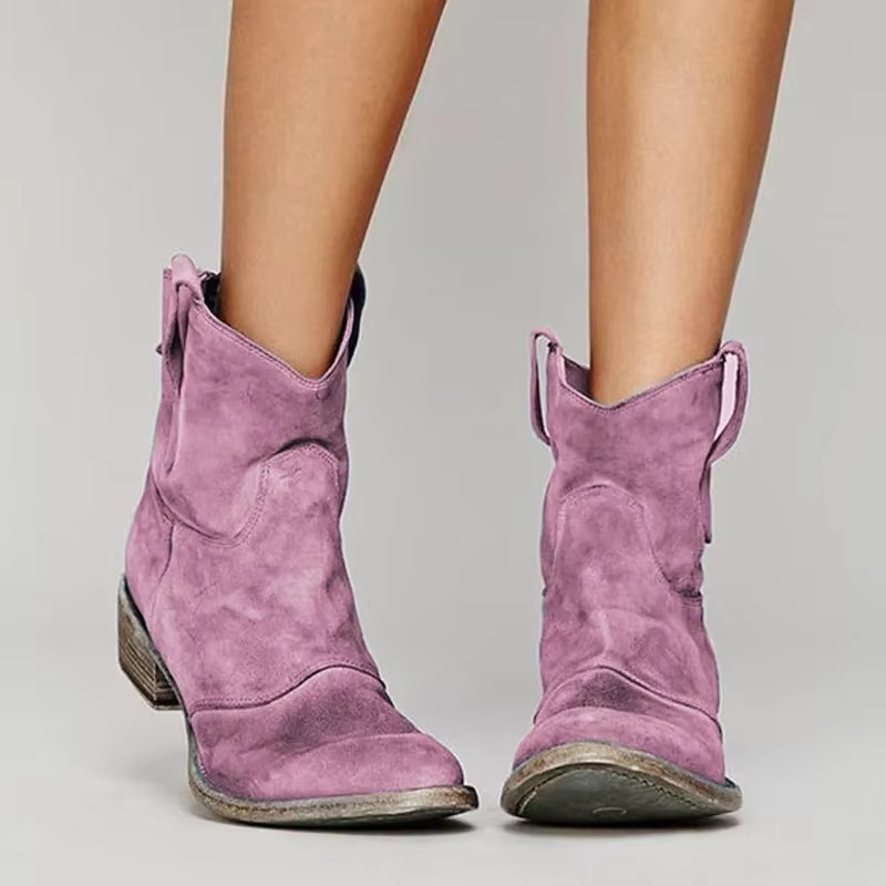 Women's Ankle Boots | Western Pointed, Low Heel | Slip-On
