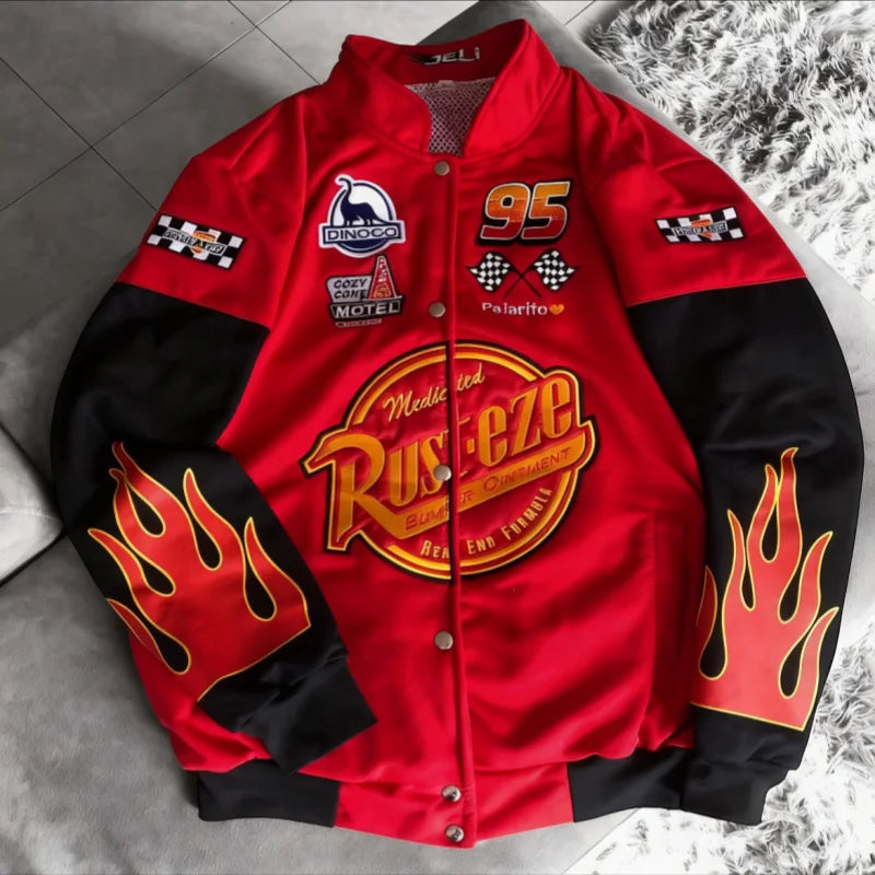Men's and Women's Racing Jacket | Red Black Flame | American Style