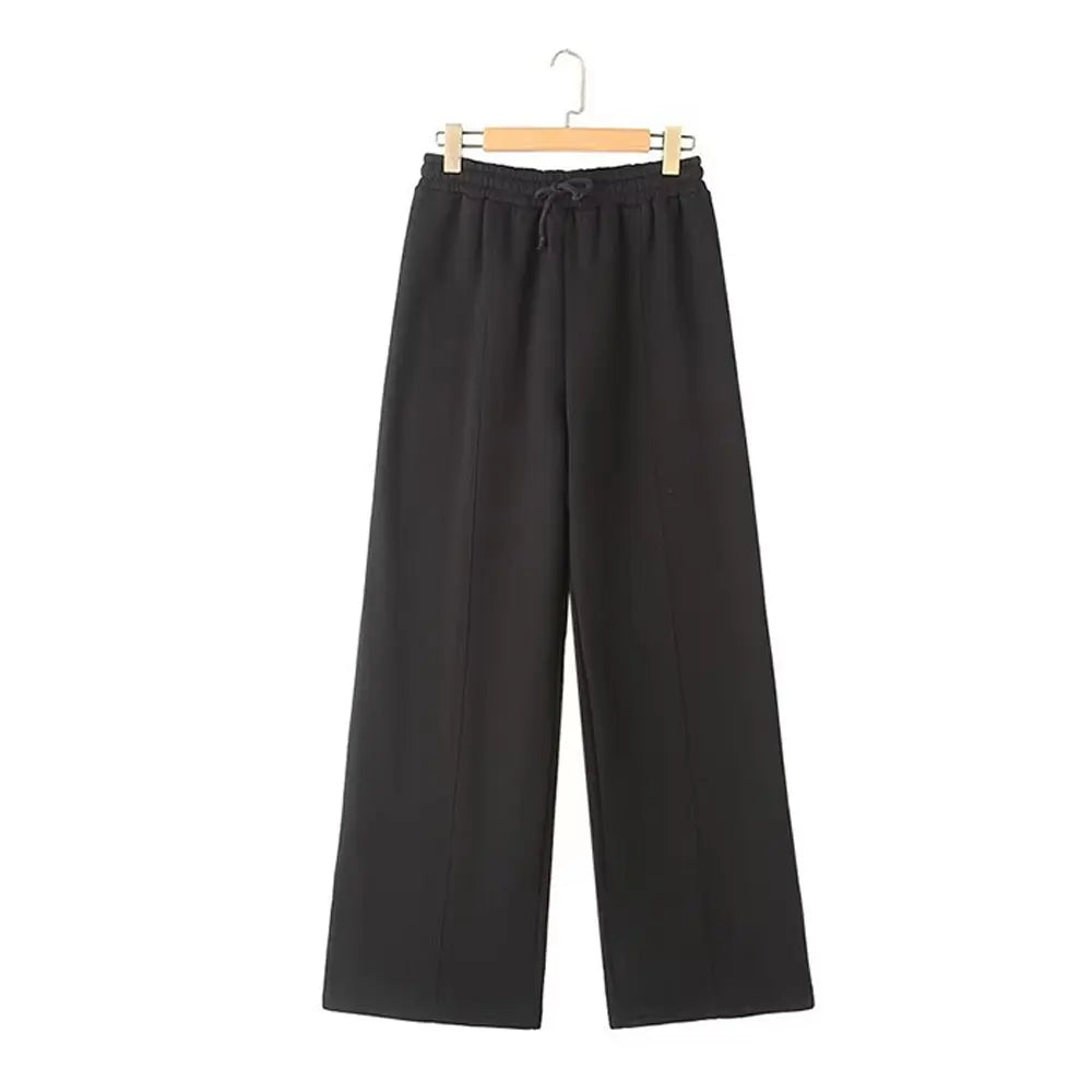 Womens 2 piece zip sweatshirt wide leg set with retro street style and high waist pants