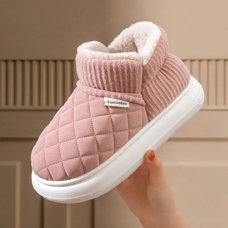 Unisex slipper boots quilted plush lined with non-slip platform sole